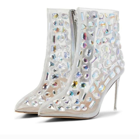 Steve Madden Shoes - Jentt Iridescent Stiletto Clear Embellished Booties by Steve Madden 7 EUC